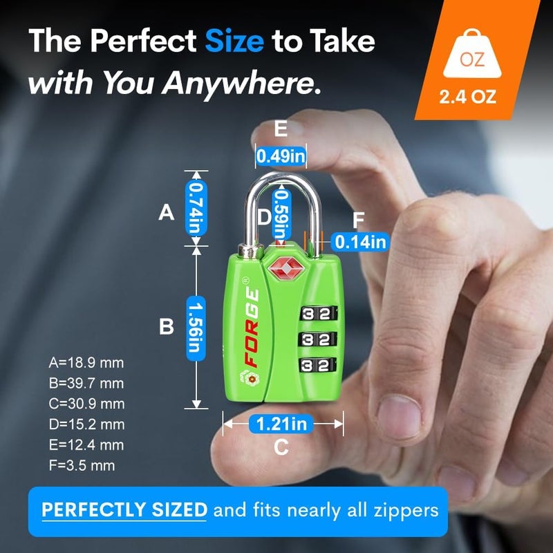 Forge TSA Luggage Combination Lock - Open Alert Indicator, Easy Read Dials, Alloy Body- Ideal for Travel, Lockers, Bags (Green 2Pk) - Image 4